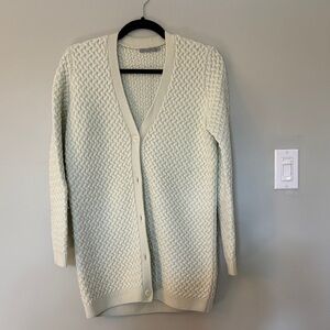 COS 100% Wool Light Mint V-Neck Button-Front Women's Sweater Cardigan